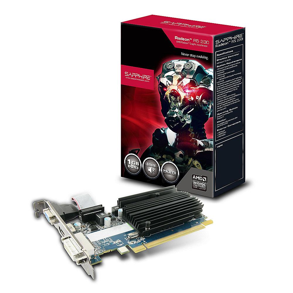 Sapphire Radeon R5 230 1GB DDR3 HDMI/DVI-D/VGA Grafikkarte passiv Low Profile, Sapphire, Radeon, R5, 230, 1GB, DDR3, HDMI/DVI-D/VGA Grafikkarte, passiv, Low, Profile